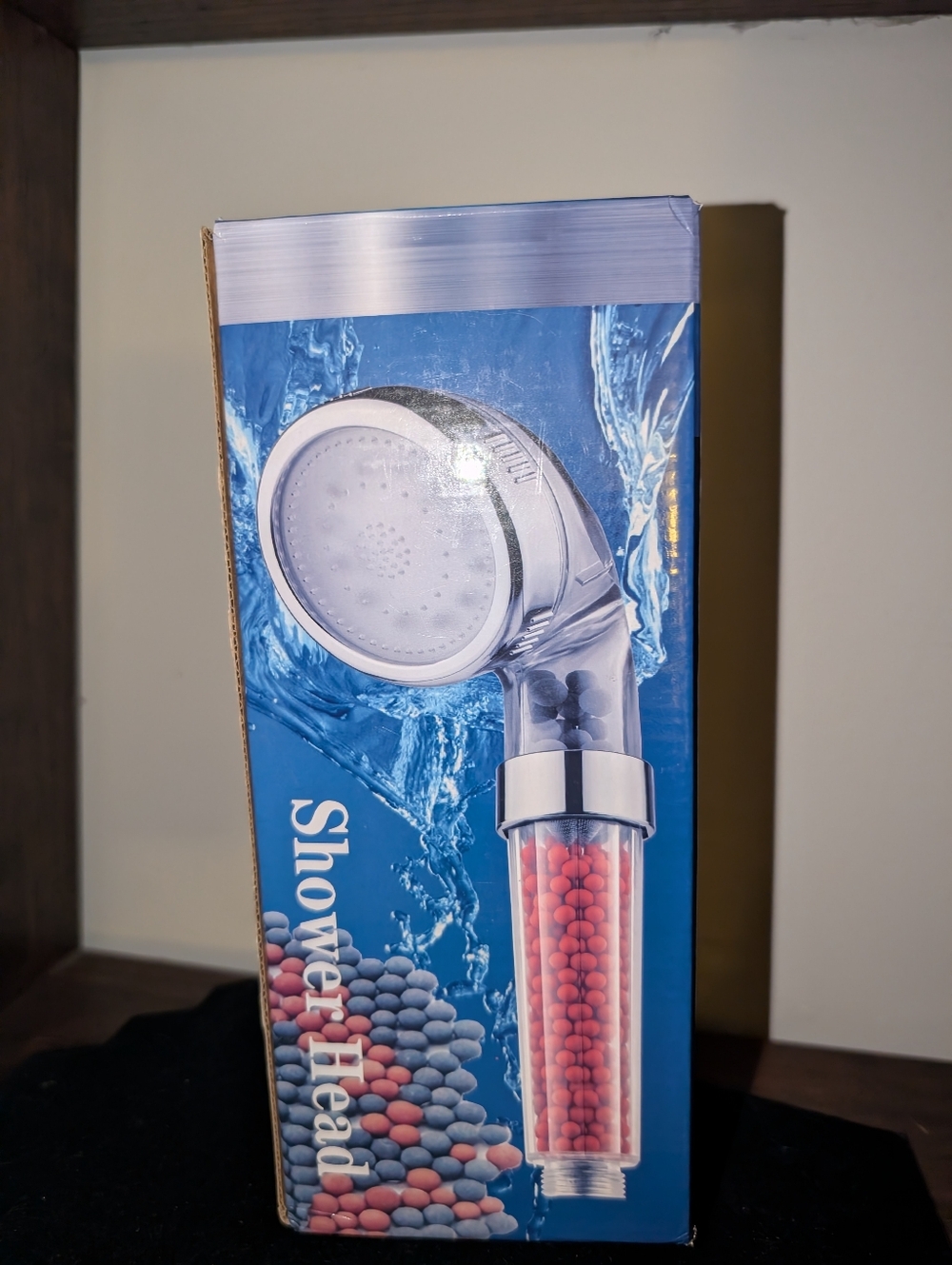 SMALL High-Pressure Shower Head with Mineral Bead Filter - Clear/Red